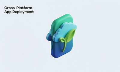 Poster - Cloud Computing Icon Represents Cross-Platform App Deployment on Clean Background, conceptual illustration, modern design, with copy space.