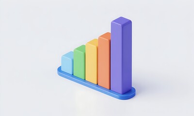 Poster - 3D Chart Ascends Upward on White Background, Demonstrating Growth Concept, with clean lines and copy space.