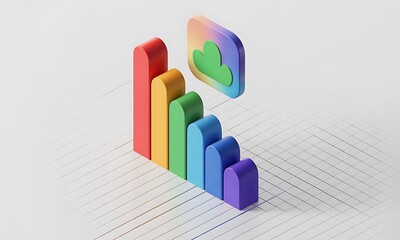 Poster - Colorful chart symbolizes cloud data storage, showcasing abstract digital information with rainbow colors and copy space, representing technology and progress.