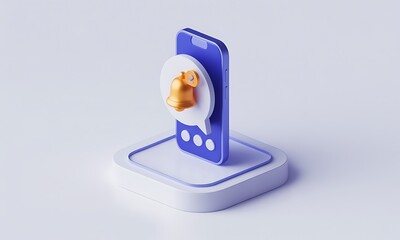 Poster - Smartphone Renders a Notification Icon, isolated on a white studio background, portraying an alert concept with a modern, minimalist design and with copy space.