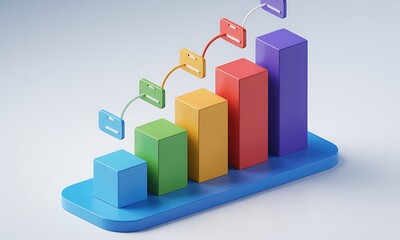 Poster - Colorful Bar Chart Ascends, symbolizing growth, success, in a clean studio setting, illustrating a business concept with 3D rendering.