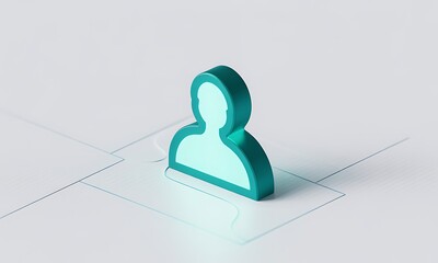 Poster - A Human Icon Stands, Representing Connection, on a Minimalist White Background, symbolizing social networking and teamwork concept, with copy space.