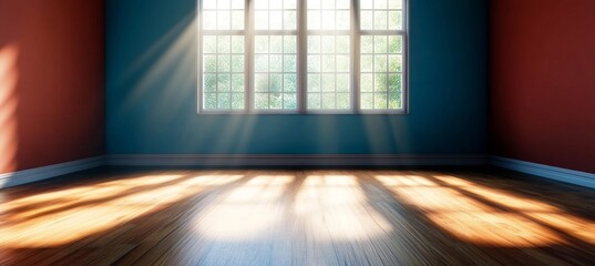 Poster - Sun Drenched Interior of a Cozy Wooden Abode with Warm Ray Ambiance and Vibrant Wall Splendor