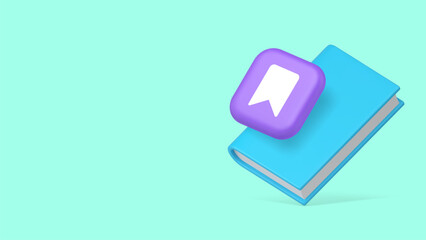 Poster - Book reading bookmark badge library literature education copy space banner. Paper literary tag flag for page information remember guidebook textbook encyclopedia novel dictionary