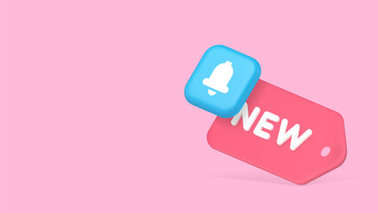 Poster - New arrival shopping tag ring bell announcement notification copy space banner. Retail commercial advertising shop store market supermarket special offer promo merchandise