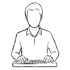 Fototapete - Person typing on keyboard.  Simple line drawing of man using computer keyboard.  Clean illustration perfect for website design.  This image is ideal for online chat bubbles, smileys, and avatars.