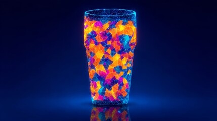 Poster - Vibrant Neon Polygonal Pint Glass Illustration with Abstract Low Poly Design and Glowing Effects