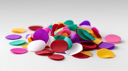 Poster - pile of colorful confetti on a white background. the confetti is in various colors and sizes, creati