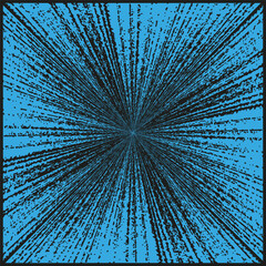 Poster - Radial ray explosion. Abstract Vector burst. Dynamic line pattern. Vibrant blue energy.