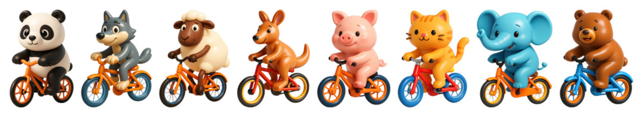 Poster - PNG Cute animal cycling fun, element set on transparent background