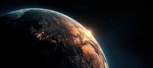 Wall Mural - breathtaking view of earth from space at dawn, showcasing africa and europe in stunning detail
