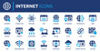 © Icons-Studio - Internet icon set. Containing website, link, data, web, online, domain, technology, modem, VPN, hosting, connection and more. Solid vector icons collection.