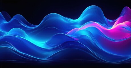 Poster - Abstract waves, vibrant blue, pink hues. Smooth curves create dynamic, flowing pattern against dark background. Modern digital art.
