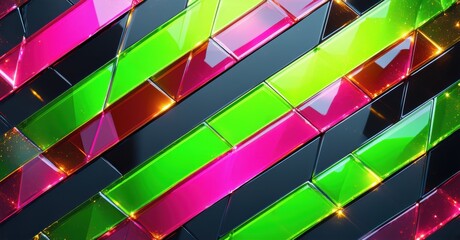 Poster - Abstract geometric pattern. Bright colorful blocks create diagonal lines, glowing edges, dark background. Modern digital art.