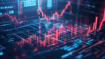Poster - Digital 3D Stock Market Analysis with Growth Charts and Financial Investment Data. 