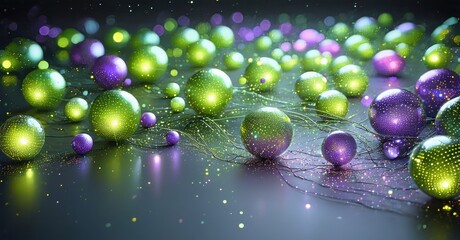 Poster - Colorful spheres scatter across dark surface. Lights reflect, creating vibrant, magical scene. Depth suggests endless expanse.