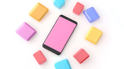 Poster - smartphone plastic 3d icon in cartoon plastic style minimal isolated on white background, clipping path 