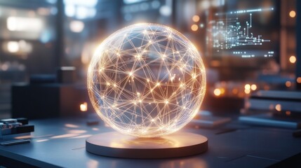 Aufkleber - Glowing sphere with internal network connections in office setting