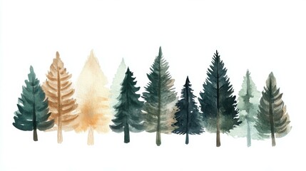 Poster - Ten evergreen trees standing in serene forest during daytime