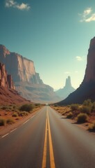 Poster - Serene two-lane road stretching through desert landscape