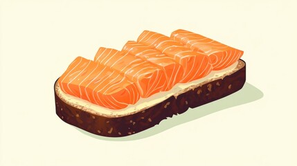 Aufkleber - Fresh salmon fillet on bread with butter spread