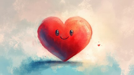 Poster - Happy heart-shaped figure with small hearts against painted sky