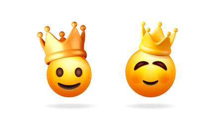Poster - Two cute king emoji with happy expressions wearing a golden crown. Cartoon character collection for social media and sticker.