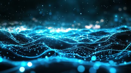 Aufkleber - Abstract wave-like pattern of glowing particles in digital night