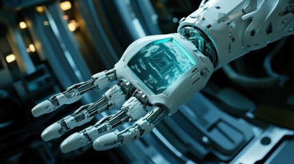 Aufkleber - Robot hand displaying data in futuristic environment at night