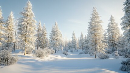 Aufkleber - Snow-covered pine trees in a serene winter forest