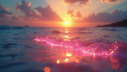 Poster - Breaking ocean wave at serene beach during sunset