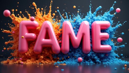 Aufkleber - Glossy letters spelling 'FAME' with colorful powder explosions