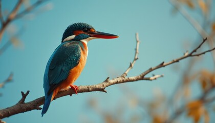 Poster - Kingfisher perched on tree branch in serene nature setting