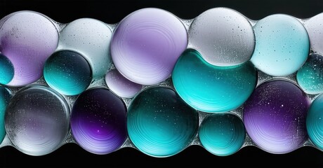 Leinwandbilder - Bubbles, varying sizes, colors. Abstract composition, dark background. Fluidity, reflections, interesting texture. Visual harmony present.