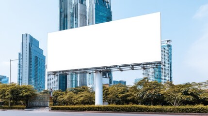 Aufkleber - Blank Billboard Mockup in Urban Setting With Modern Skyscrapers, Ideal for Advertising Campaign and Marketing Strategy Visuals : Generative AI