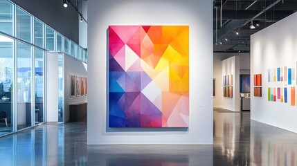 Aufkleber - Abstract multicolored geometric painting in modern art gallery