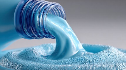 Poster - Blue Liquid Pouring From Plastic Bottle, Representing Purity and Refreshment for Product Advertising and Environmental Awareness Campaigns : Generative AI