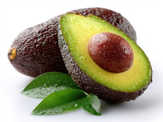 Poster - Ripe Avocado Halved With Seed and Water Droplets, Showcasing Healthy Eating and Natural Wellness in Food Photography : Generative AI