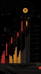 Aufkleber - Bitcoin Chart Displaying Market Fluctuations on Black Background, Representing Financial Analysis and Investment Opportunities : Generative AI