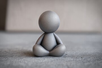 Leinwandbilder - Gray Figure Meditating in Lotus Position, Symbolizing Mindfulness and Stress Reduction in Wellness Programs or Corporate Mental Health Initiatives : Generative AI