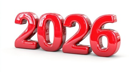 Aufkleber - Shiny Red 2026 Numbers on White Background, Symbolizing Future Planning and New Year Celebrations for Business Forecasting : Generative AI