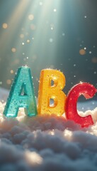 Poster - Colorful translucent letters A, B, C on snow in winter landscape