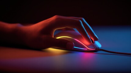 Aufkleber - Hand Using a Glowing Gaming Mouse in Dark Room, Representing Esports Competition and Digital Entertainment : Generative AI