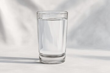 Poster - Glass of Water on White Surface With Leaf Shadows, Representing Hydration and Wellness for Healthcare Marketing : Generative AI