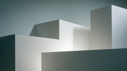 Poster - Abstract Geometric Shapes in White and Gray, Representing Minimalist Architecture and Structural Engineering : Generative AI