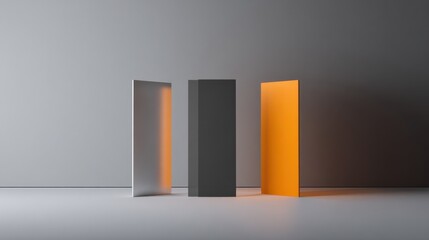 Aufkleber - Three Rectangular Panels in Silver, Gray, and Orange, Suggesting Options and Creative Solutions for Business : Generative AI