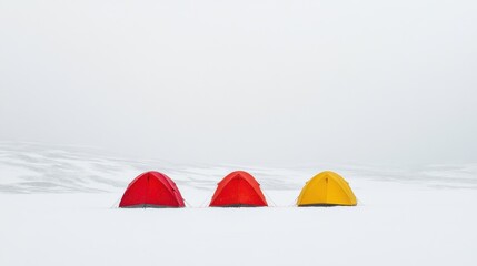 Poster - Three colorful tents in snowy wilderness during daytime