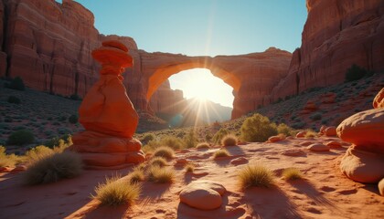 Poster - Majestic rock formations at sunrise in desert landscape