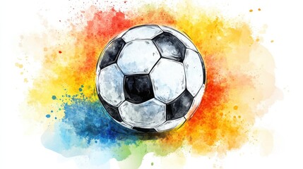 Poster - Vibrant watercolor splatters with soccer ball on abstract background
