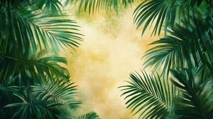 Poster - Lush tropical palm leaves under bright sunlight